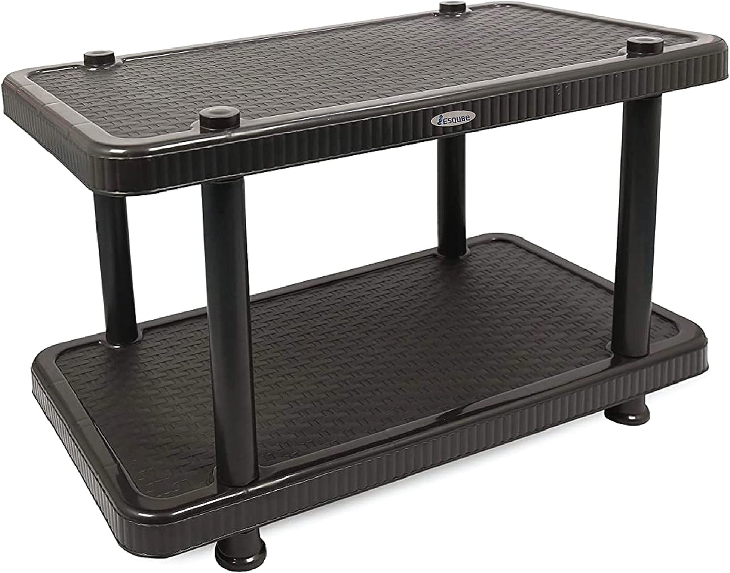 Esqube Coffee Table, Plastic Teapoy/Center Table, Matte Rattan Design (Black)