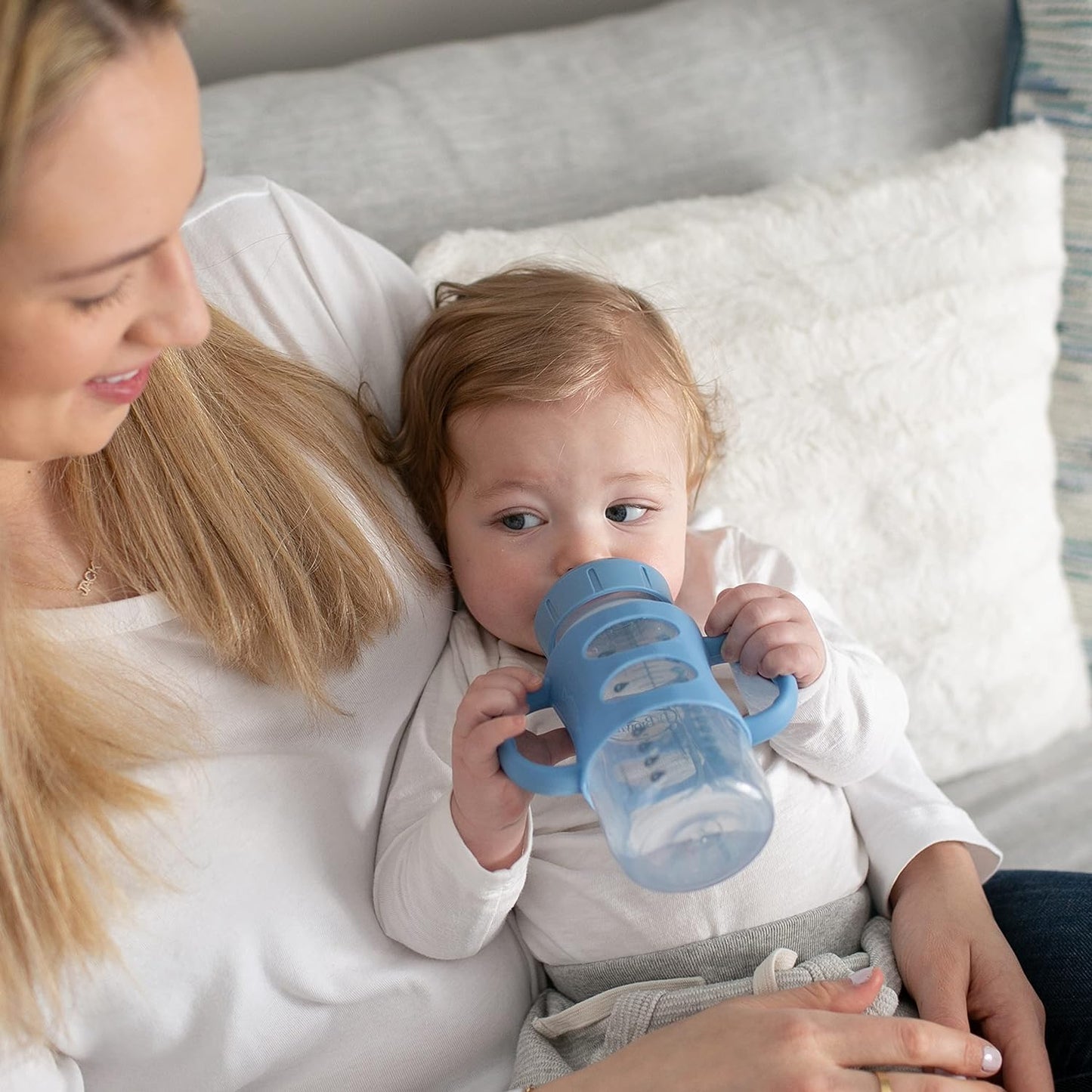 Dr. Brown's Milestones Wide-Neck Transitional Sippy Bottle with Silicone Handles 9 oz/270 mL, Blue, 1-Pack