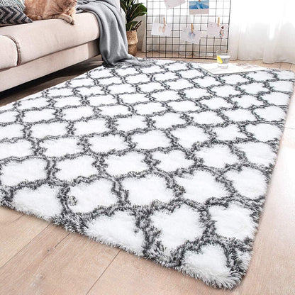 Tinyboy-hbq Area Rugs Shaggy Carpet for Living Room Bedroom Large Fluffy Carpet Modern Non-Slip Mat Multisize Rug Indoor Home Decor (Gray White, 80 x 120 cm)