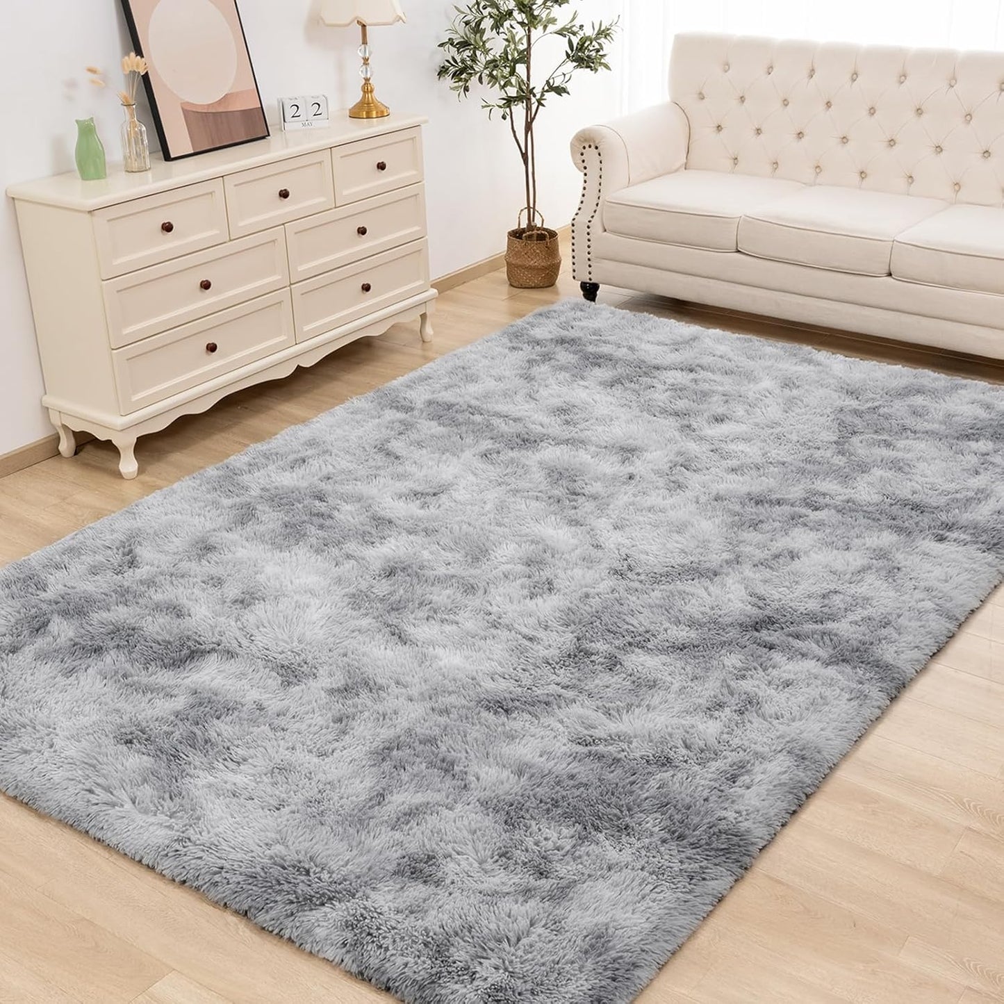 ASIinnsy Area Rugs Soft Fluffy Carpets For Living room Shaggy Rug Modern Area Rug For Bedroom Anti-Slip Rugs For Kids Room Indoor Home Decorative Carpet (Black Grey, 80 x 120cm)