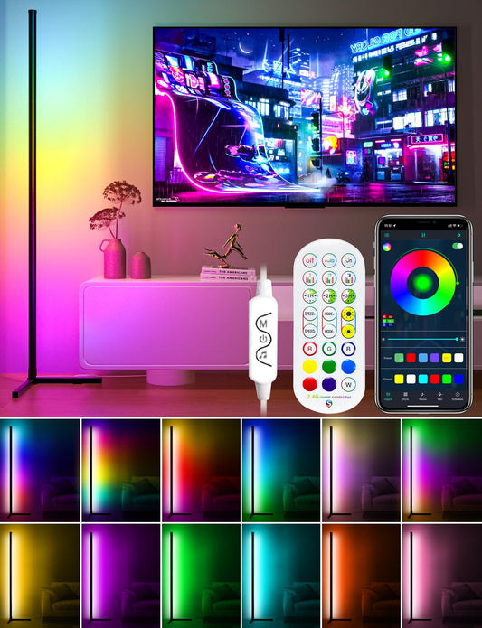 Cozylady 165cm Corner Floor Lamp, Smart RGB Floor Lamp, Dimmable LED Corner Lamp With Music Sync Color Changing APP Control Remote, Standing Floor Lamp , multi color