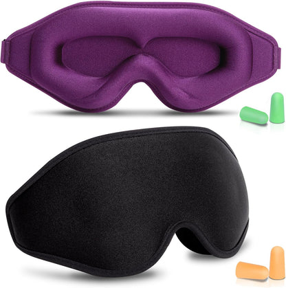 Sleep Mask for Men & Women, Sleep Eye Mask, 3D Eye Mask for Sleeping with Adjustable Strap, BeeVines Night Sleep Blindfold, Blackout Eye Covers for False Eyelash Extensions Yoga Travel (Black & Pink)