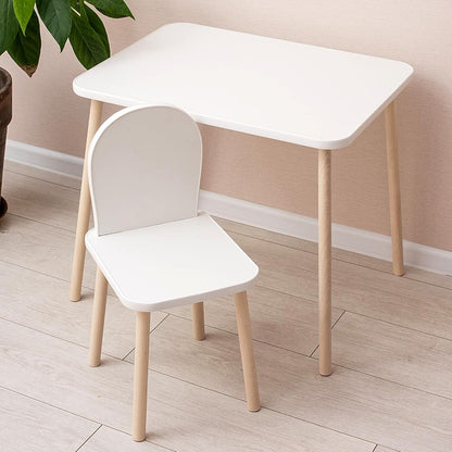 135- Kids Wooden Table and Chair Set Kids Play Table with 1 Chair 1 Pieces Kids Round Table for Toddler Girls Boys White Kids Furniture for Kids Room Classroom White