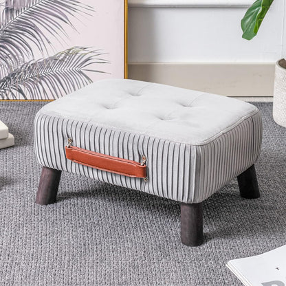 Small foot stool ottoman, Beige PU leather rectangle ottoman footrest, bedside step stool with wood legs, small Rectangular stool, foot rest for couch, small ottoman for desk, living room, bedroom