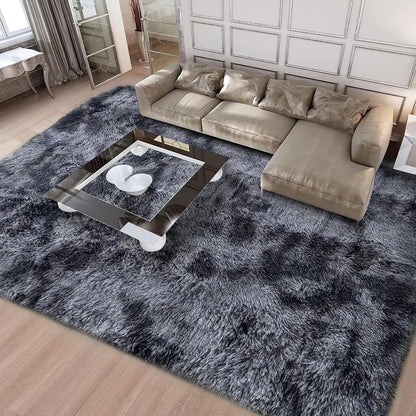 ASIinnsy Area Rugs Soft Fluffy Carpets For Living room Shaggy Rug Modern Area Rug For Bedroom Anti-Slip Rugs For Kids Room Indoor Home Decorative Carpet (Black Grey, 80 x 120cm)