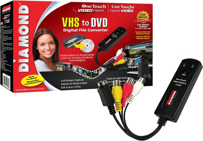 Diamond Multimedia Diamond Vc500 Usb 2.0 One Touch Vhs To Dvd Video Capture Device With Easy To Use Software, Convert, Edit And Save To Digital Files For Win7, Win8 And Win10, One Size