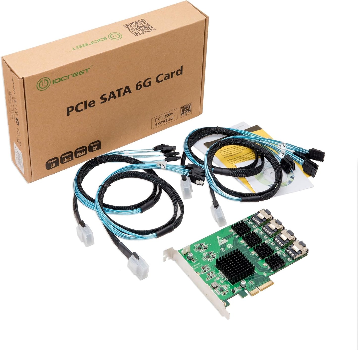 I/O Crest 4 Port SATA III PCI-e 2.0 x1 Controller Card Marvell 9215 Non-Raid with Low Profile Bracket SI-PEX40064