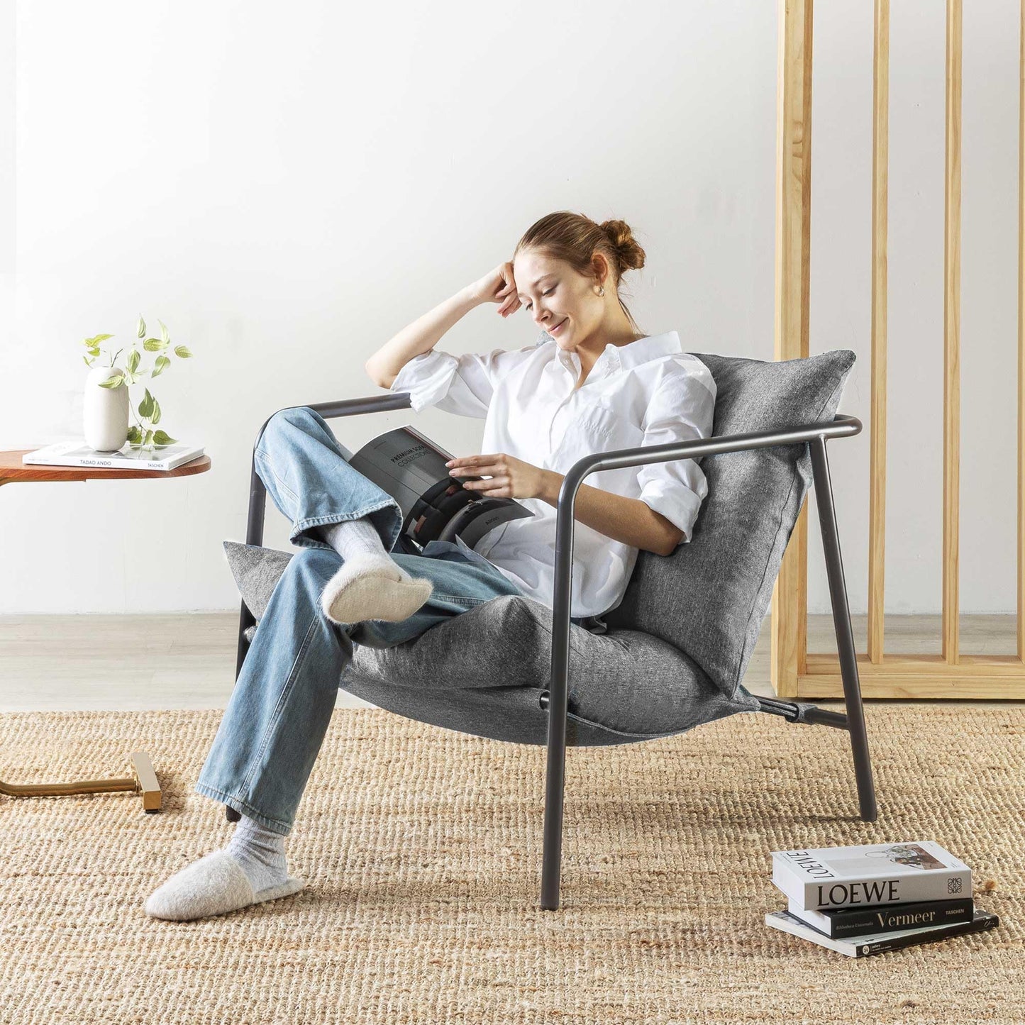 Mellow Wyn Sling Accent Chair with Arms/Casual Home Metal Framed Armchair with Plush Foam Cushions