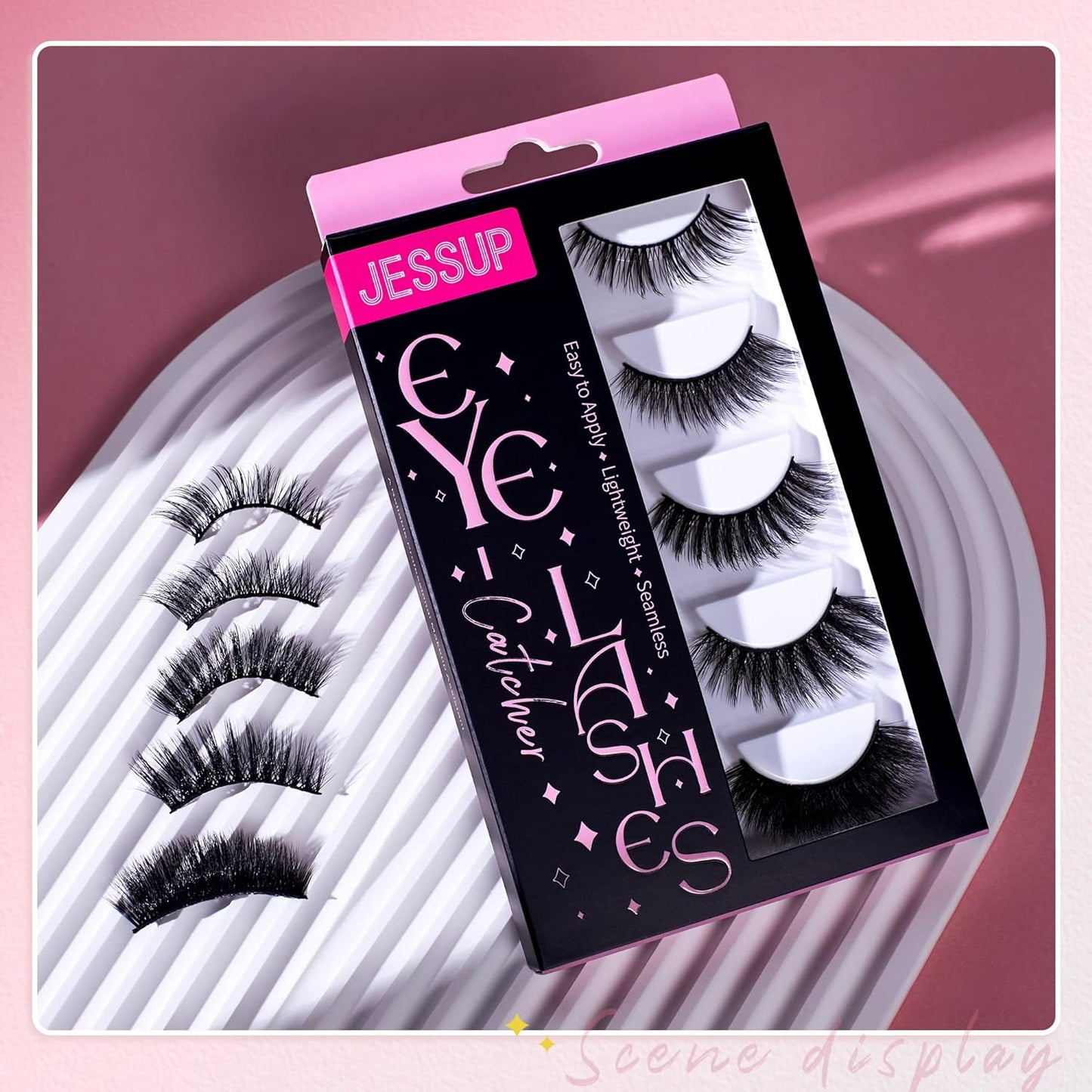 Jessup False Eyelashes Natural Look Fake Eyelashes 5 Pairs Pack Faux Mink Eyelashes 3D Wispy Fluffy Reusable Fake Lashes, FE503