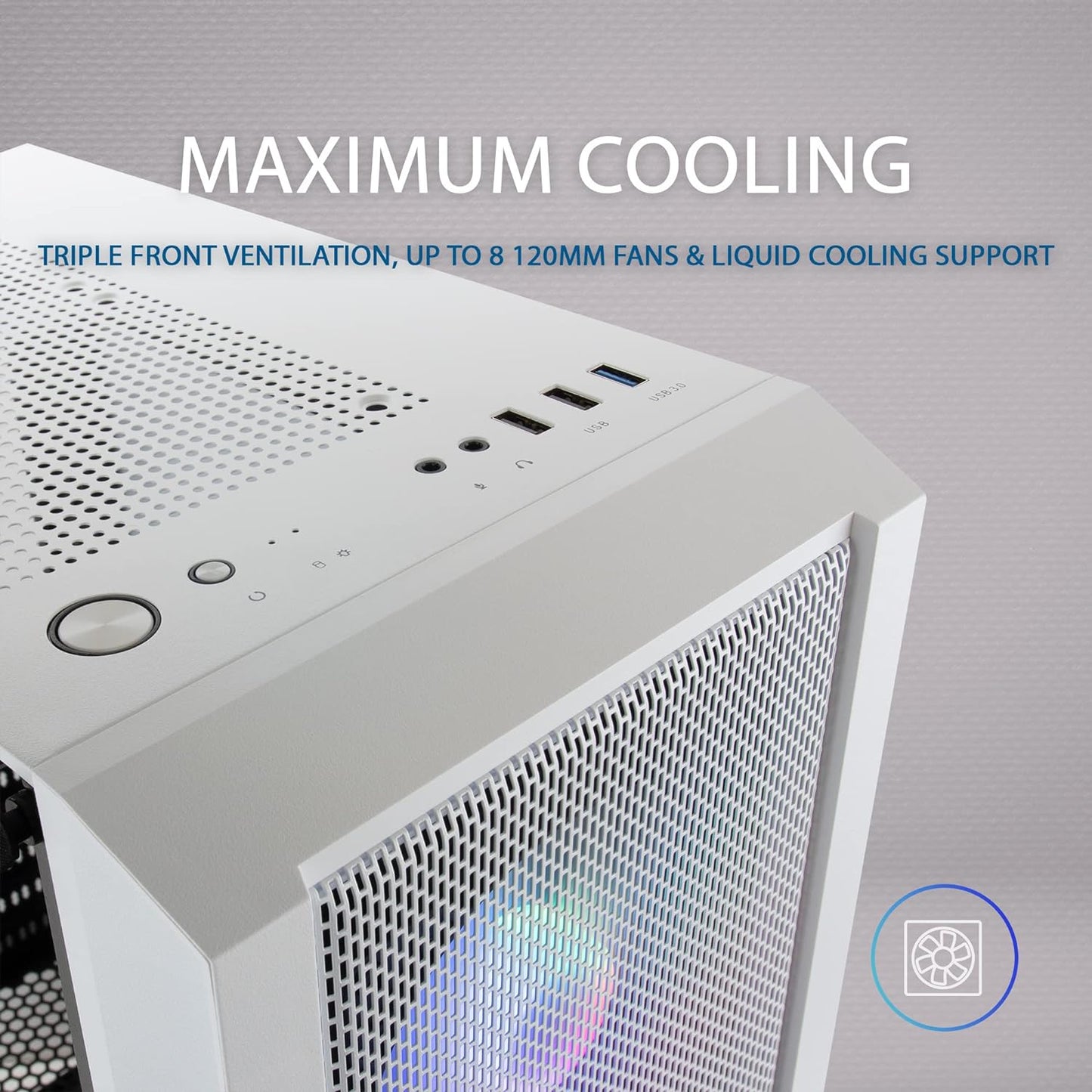 MARSGAMING MCX, ATX PC Gaming Case, Tempered Glass, RGB DUAL Fan, White