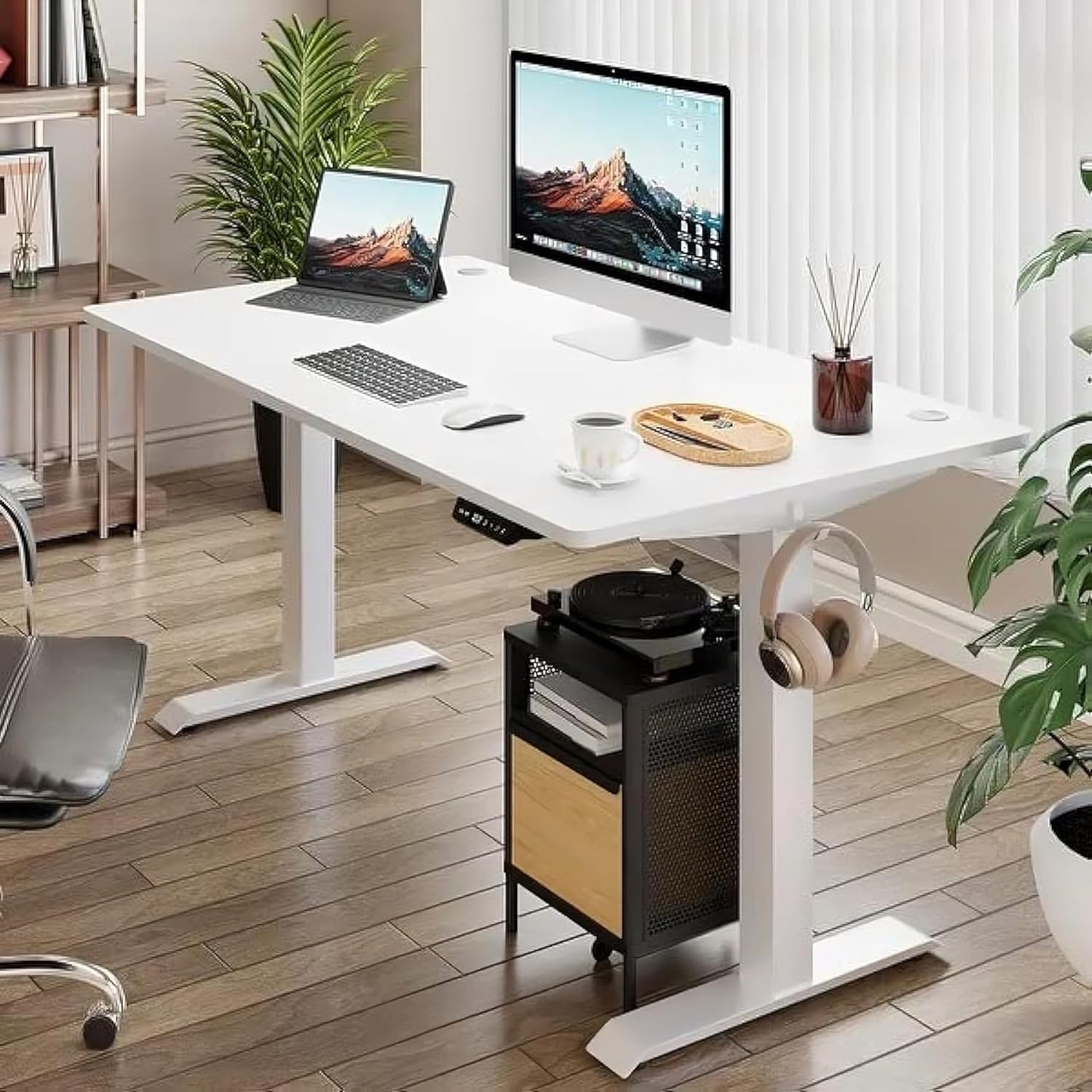 FOXBY TECH Electric Sit Stand Desk 55 x 24 Inch, Height Adjustable 70-114cm Standing Desk with Powerful Motor and 3 memory keys, Spacious Surface (All White Full Board)