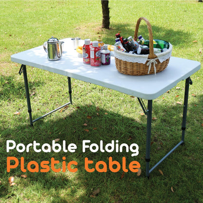 woodandgas outdoors Wood and Gas Portable Folding Plastic Table - 3 Adjustable Heights, HDPE Table Top & Steel Frame, 122 x 60.5 x 56 cm Open Size, Foldable for Easy Storage