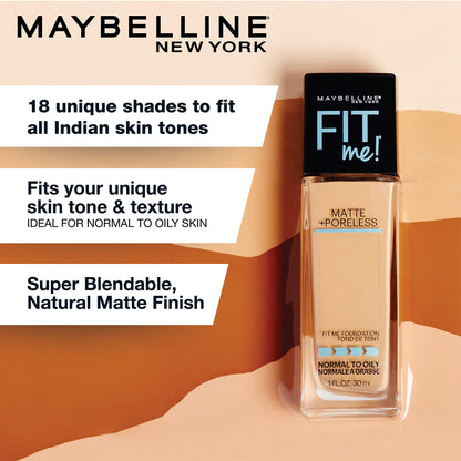 Maybelline New York Fit Me Matte+Poreless Liquid Foundation, 340 Cappuccino, 30 ml