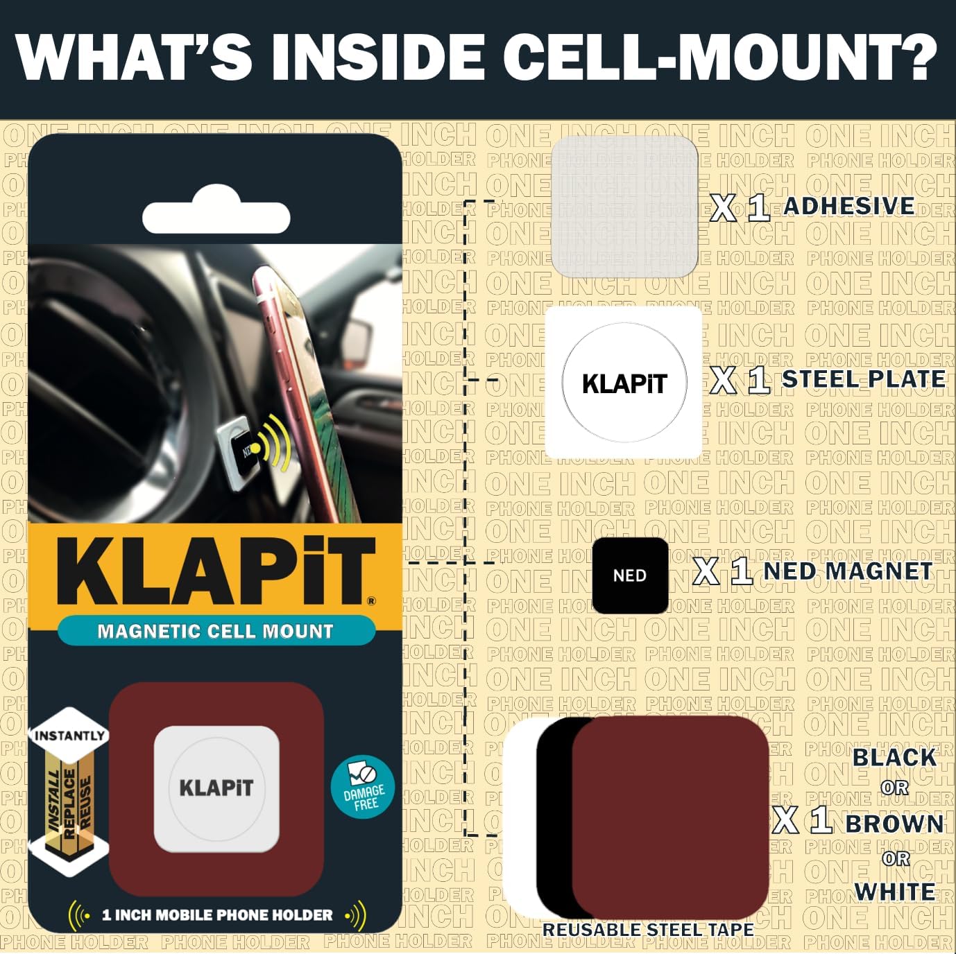 KLAPiT CELLMOUNT - Ultra-Compact Magnetic Mobile Phone Holder – The Versatile 1x1 Inch Solution for Cars, Desks, Beds, and More