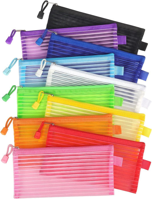 Zipper Mesh Pouch, Pencil Pouch Multicolor Pen Bag Multipurpose for Office Supplies Travel Storage Bags, for Cosmetic Makeup Office School Supplies and Travel Accessories, 10 Colors (10 Pack)