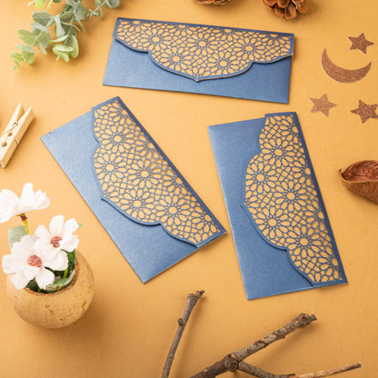 Confetti! (Pack of 10) Eid Mubarak Ramadan Money Envelopes for Gifting - Happy Eid Laser Cut Envelopes (Blue)