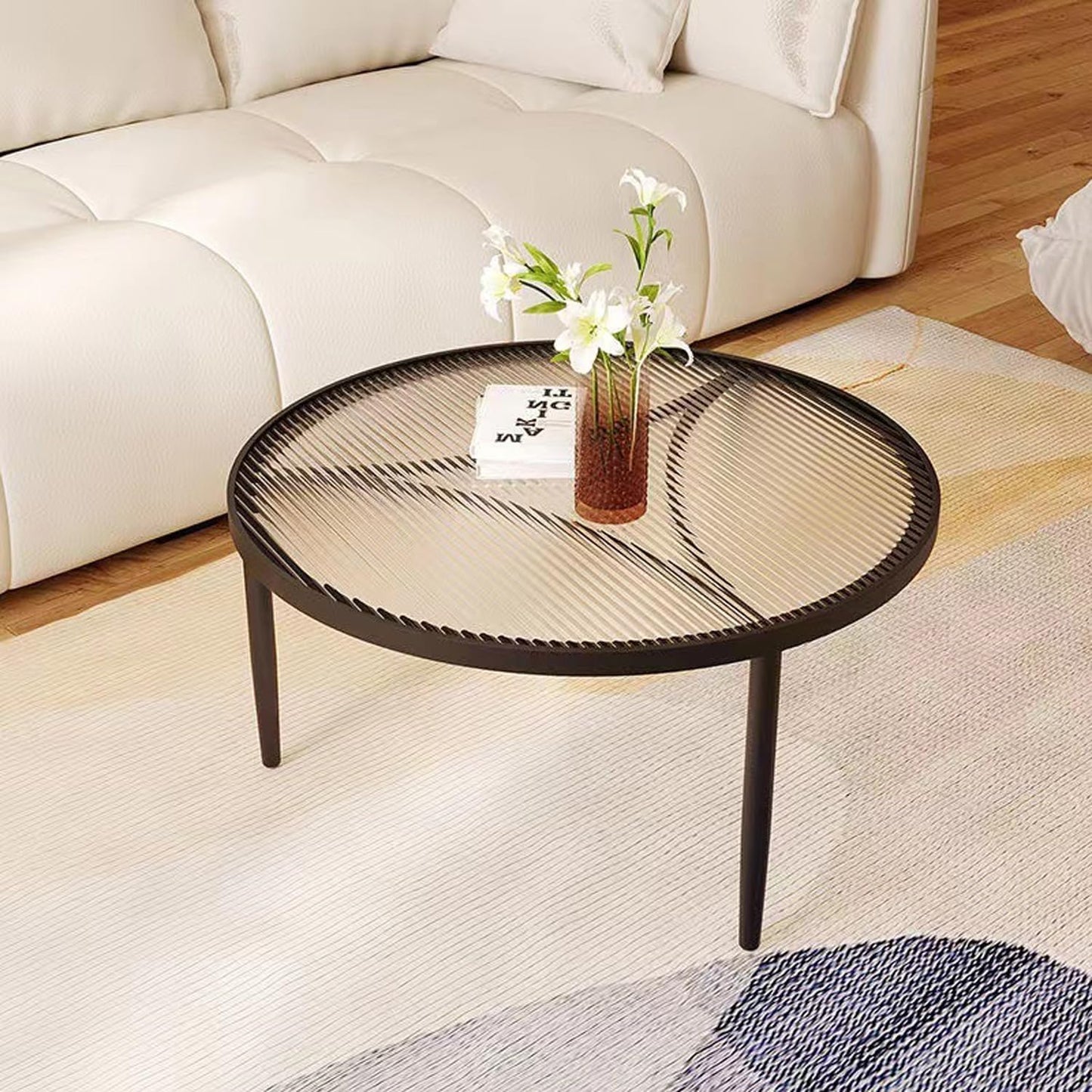 Kutis Luxury Lightweight Creative Round Tempered Glass Coffee Table Small Apartment Living Room Coffee Table Modern Matelle Minimalist Small Size Modern Tea Table 70 x 45 cm.