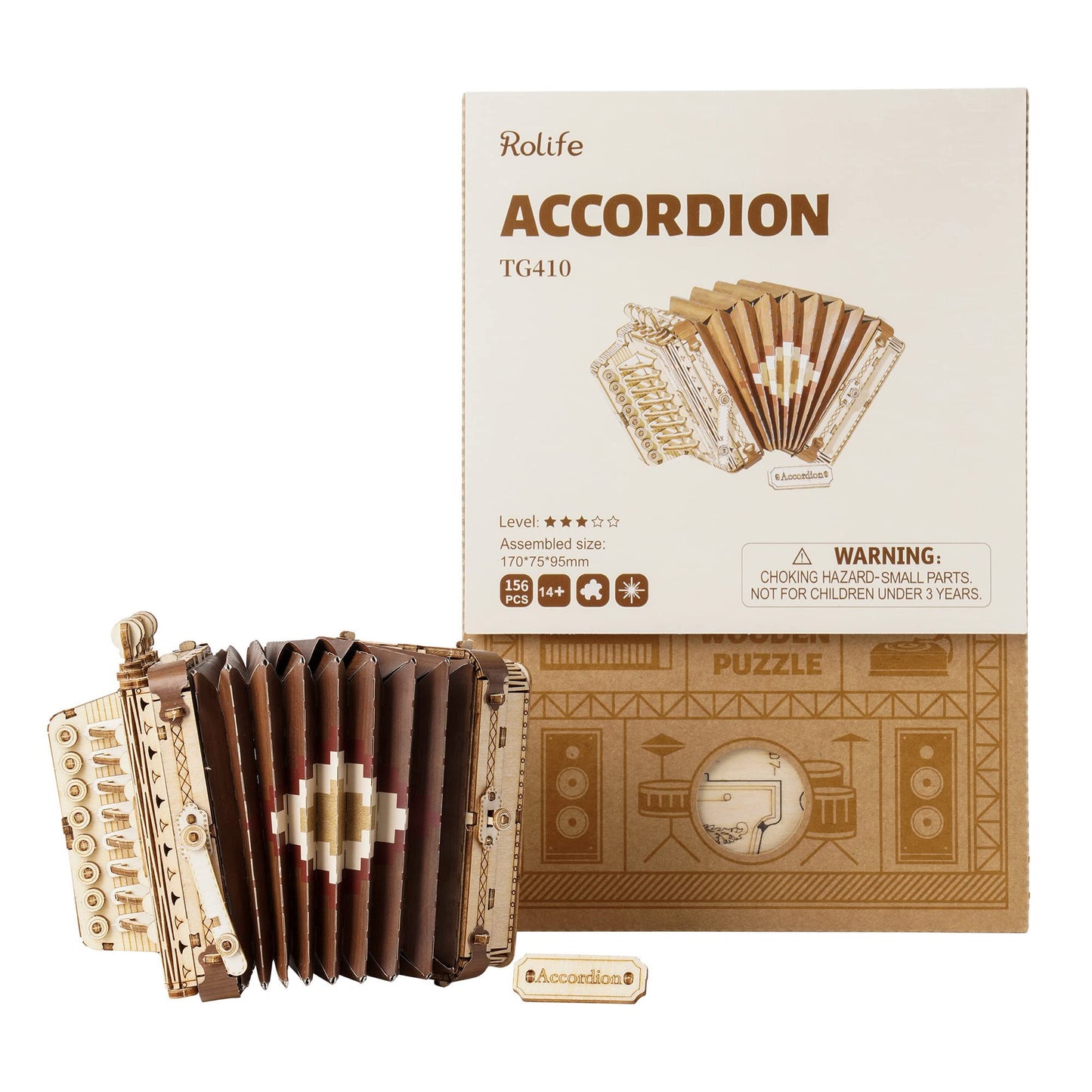 Rolife 3D Wooden Puzzles Model Kit for Adults and Teens to Build Musical Instrument Serie (Accordion)