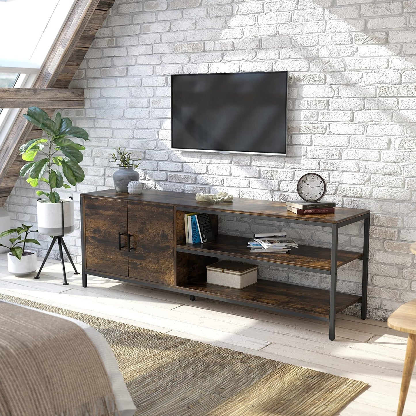 Sulsha TV Stand, Modern TV Cabinet, Simple TV Cabinet Stand, Modern TV Table for TV, Small Apartment Mini Floor Cabinet, Cabinet for Living Room (DB Brown L150XW40XH60)