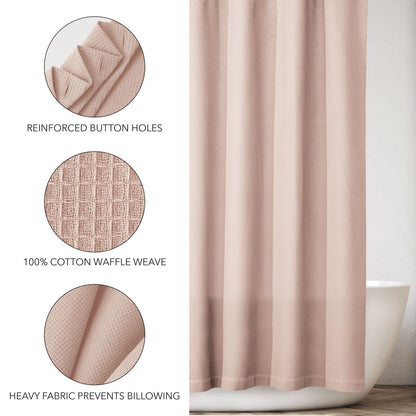 mDesign Cotton Waffle Weave Fabric Shower Curtain - for Bathroom Showers and Bathtubs - Hotel Quality - Machine Washable - Farmhouse Style - 72x72 Inch Cream/Beige