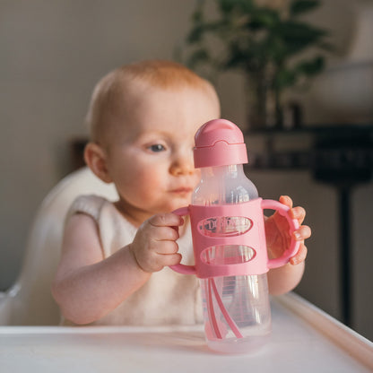 Dr. Brown’s® Milestones™ Narrow Sippy Straw Bottle with 100% Silicone Handles, 8oz/250mL, Gray & Blue, 2 Pack, 6m+