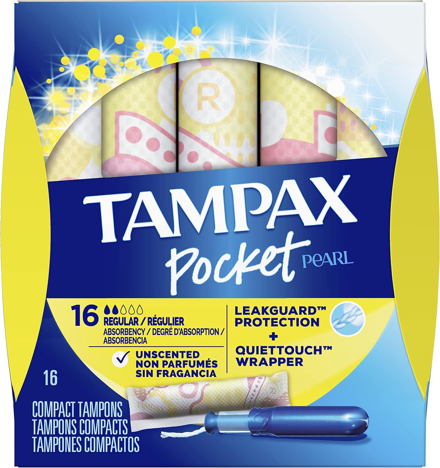 Tampax Pearl Regular Absorbency Unscented Tampons, Leakguard protection 96 Count, Pack of 1