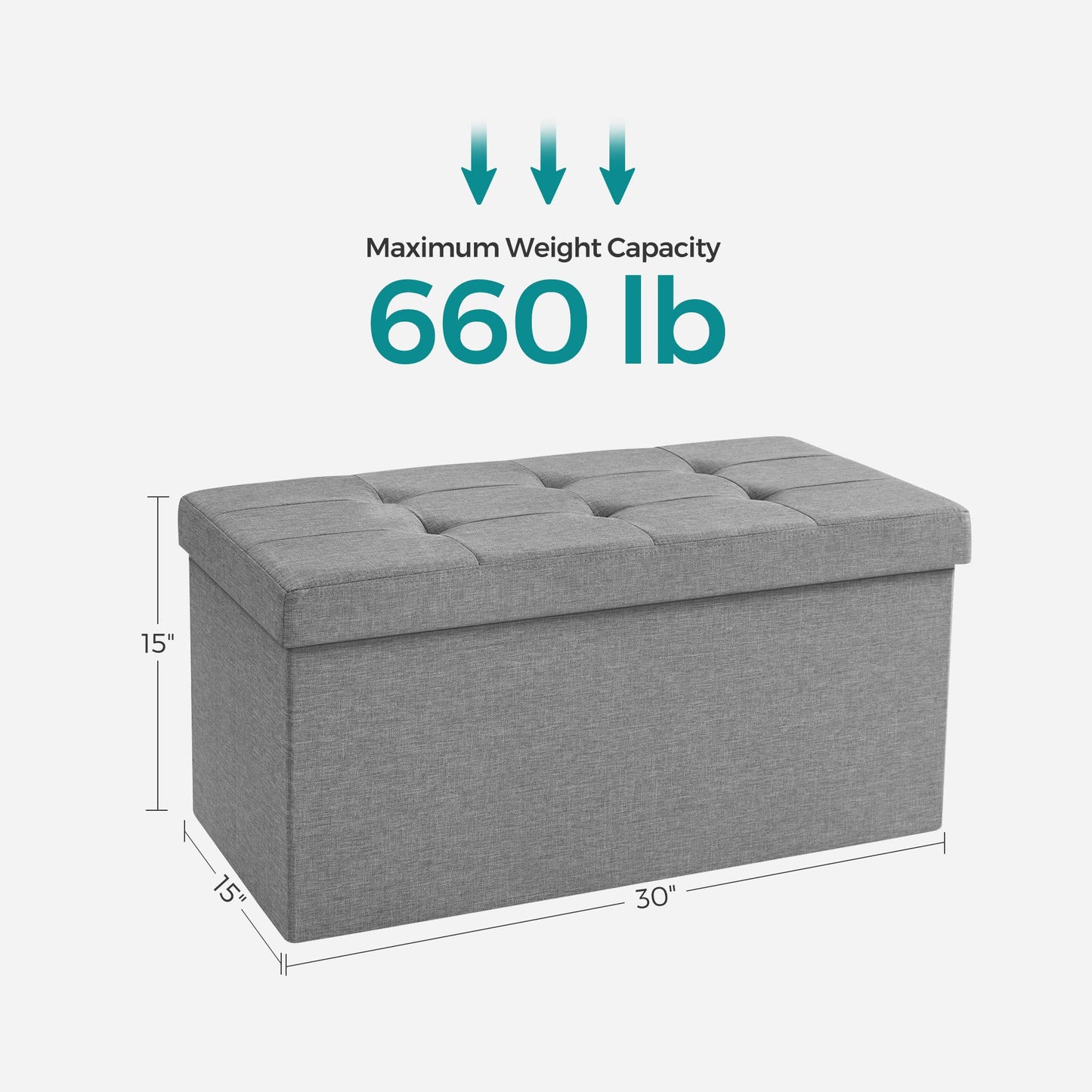 SONGMICS 30 Inches Folding Storage Ottoman Bench, Storage Chest, Foot Rest Stool, Dark Gray ULSF47K