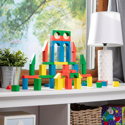 Melissa & Doug Wooden Building Blocks Set - 100 In 4 Colors And 9 Shapes