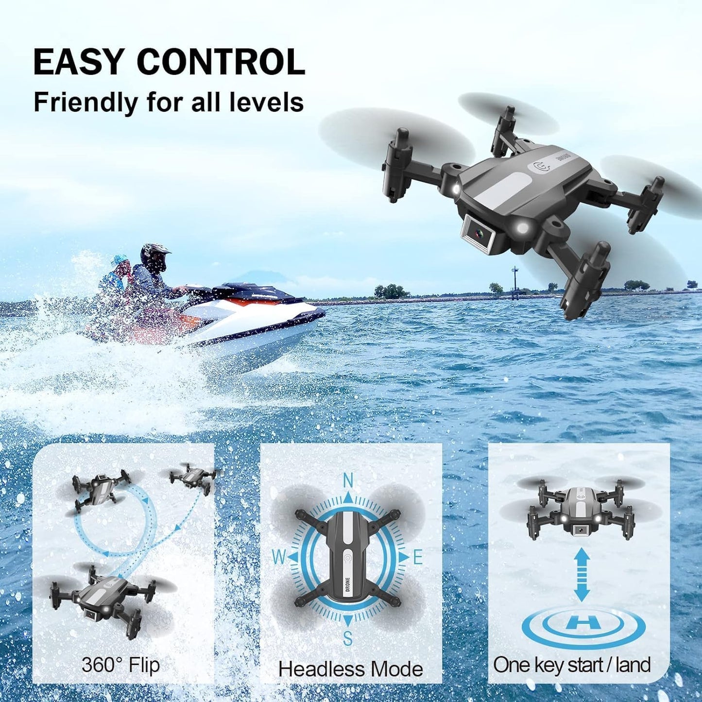 Wipkviey T25 Drone with camera 1080p, RC Quadrocopter for Adults, Mini Foldable Drone with 2 Batteries, FPV wifi transmission, 3D Flip, Altitude Hold, One Key Take Off/Landing