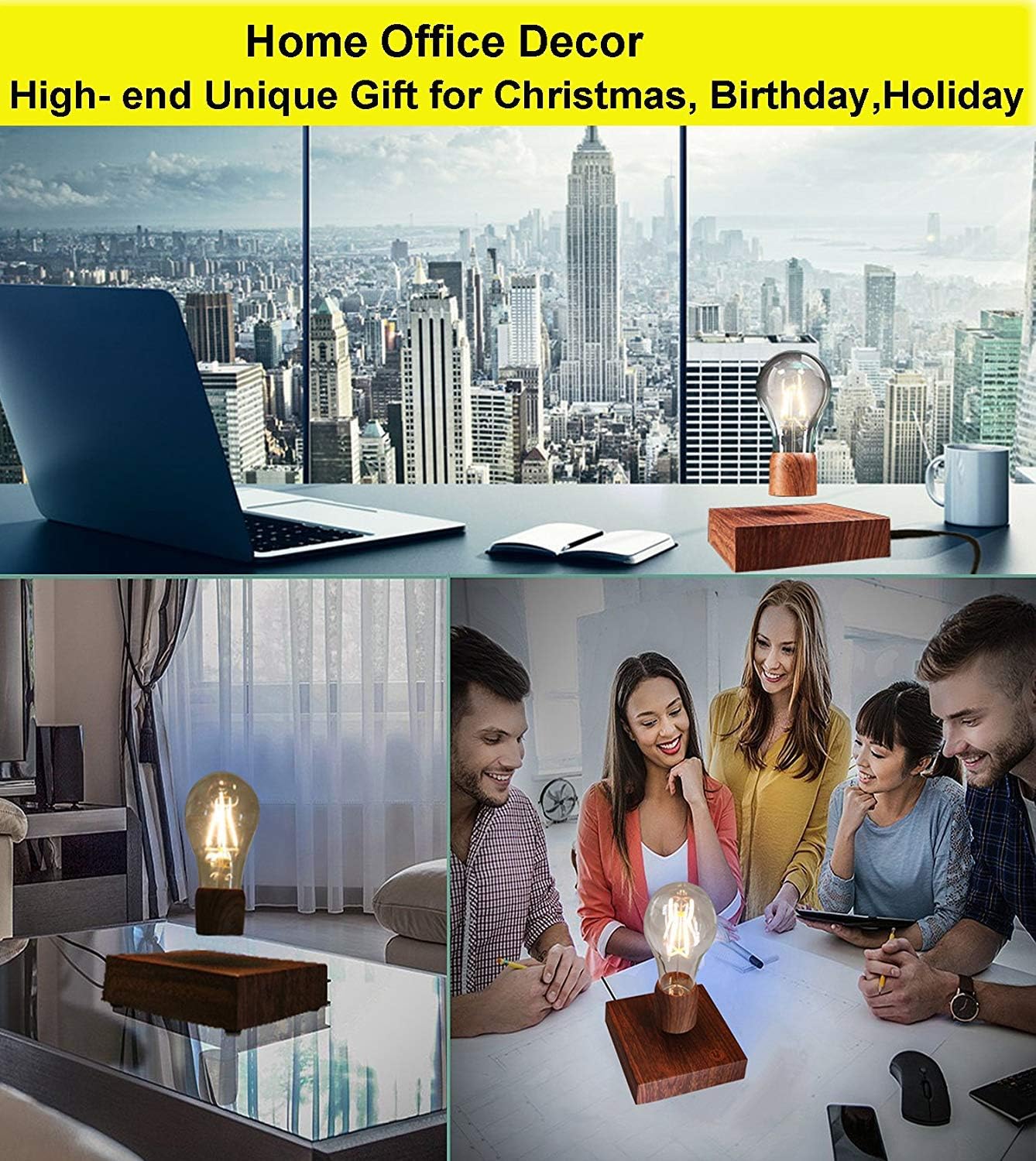 Vitacelli Magnetic Levitating Floating Wireless LED Light Bulb Desk Lamp for Unique Gifts, Room Decor, Night Light, Home Office Decor Desk Tech Toys