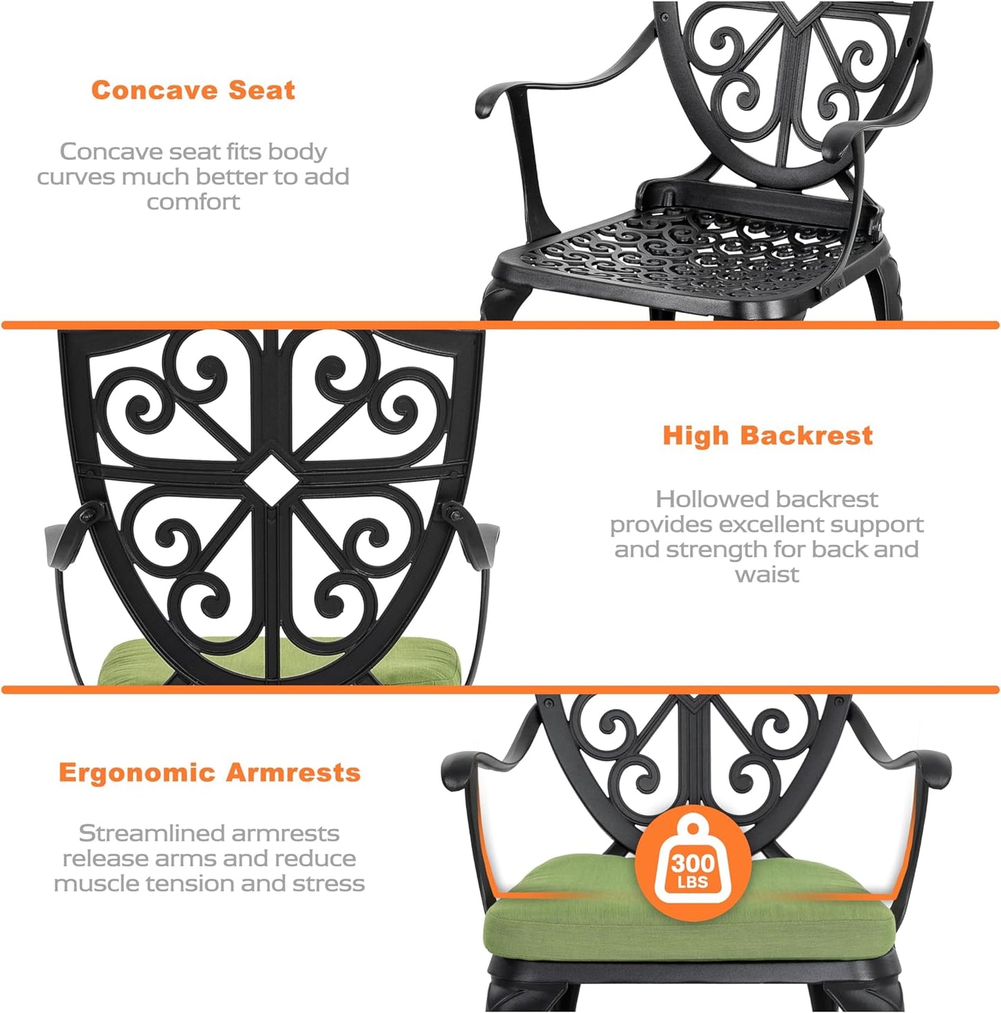 Nuu Garden Bistro Set 3 Piece Outdoor, Cast Aluminum Patio Bistro Sets with Umbrella Hole, Bistro Table and Chairs Set of 2 for Patio Backyard