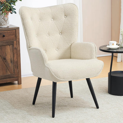 Furniliving Velvet Accent Chair Modern Upholstered Side Armchair with Tapered Legs Tufted Button Wingback Sofa Chairs Tall Back Reading for Living Room Bedroom Waiting Room, Black