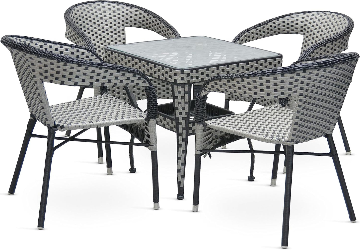 Rattan Set MH-RC-209-Gr-Blk 1+4 Rattan set- Table and Chairs Set- 1 Modern Round Table Chairs for Outdoor & Indoor area- Dining Room- Kitchen- Coffeeshop, Home Garden etc- (Grey,Blk)