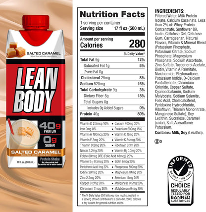 Labrada Nutrition Lean Body Ready To Drink Protein Shake (500ml, Pack of 12, Salted Caramel)_Whey Protein Blend_Zero Sugar, 40g Protein, Gluten Free, 22 Vitamins & Minerals