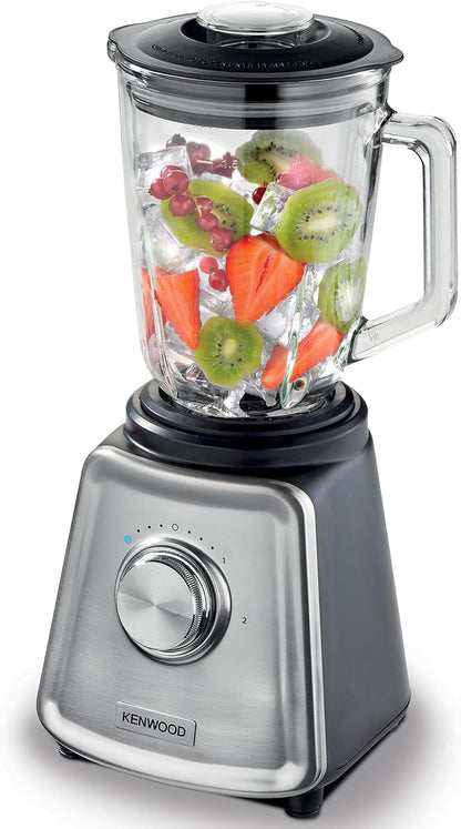 KENWOOD Glass Blender 800W Smoothie Blender/Smoothie Maker 1.5L with Glass Grinder Mill, Meat Grinder/Chopper Mill, Ice Crush Function BLP44.270SS Silver