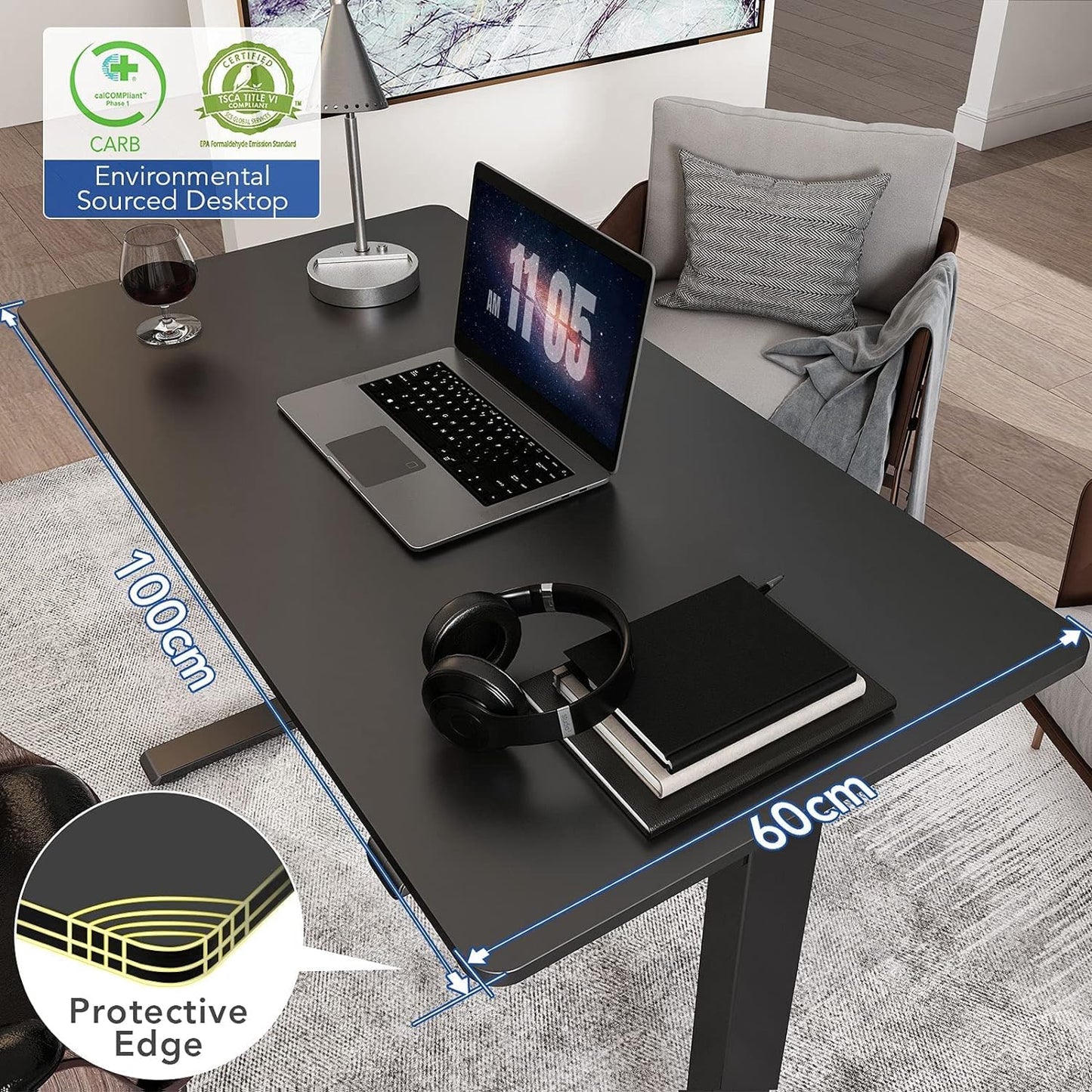 FLEXISPOT E1 Height Adjustable Electric Standing Desk with Desktop Two-Stage Heavy Duty Steel Stand up (Black Frame+ Black Desktop)