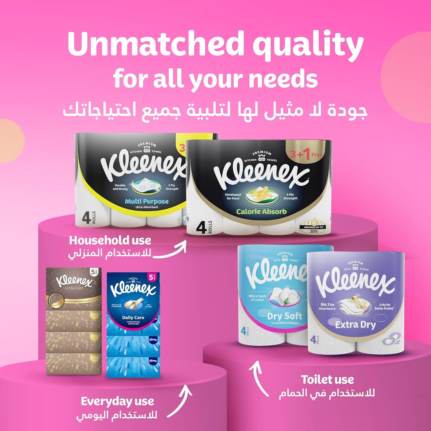 Kleenex Kitchen Paper Towel, Mega Roll Tissue, 6 Rolls x 250 Meters, High Absorbency for Multi Purpose