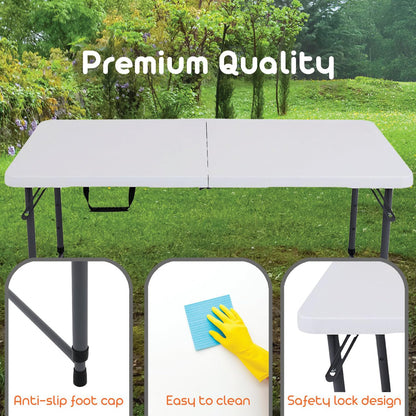 woodandgas outdoors Wood and Gas Portable Folding Plastic Table - 3 Adjustable Heights, HDPE Table Top & Steel Frame, 122 x 60.5 x 56 cm Open Size, Foldable for Easy Storage