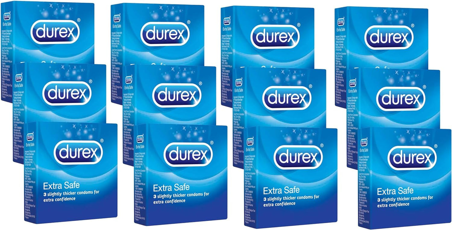 Durex Extra Safe Extra Lubed Condoms for Men, Pack of 3 x12 boxes (36 pieces)