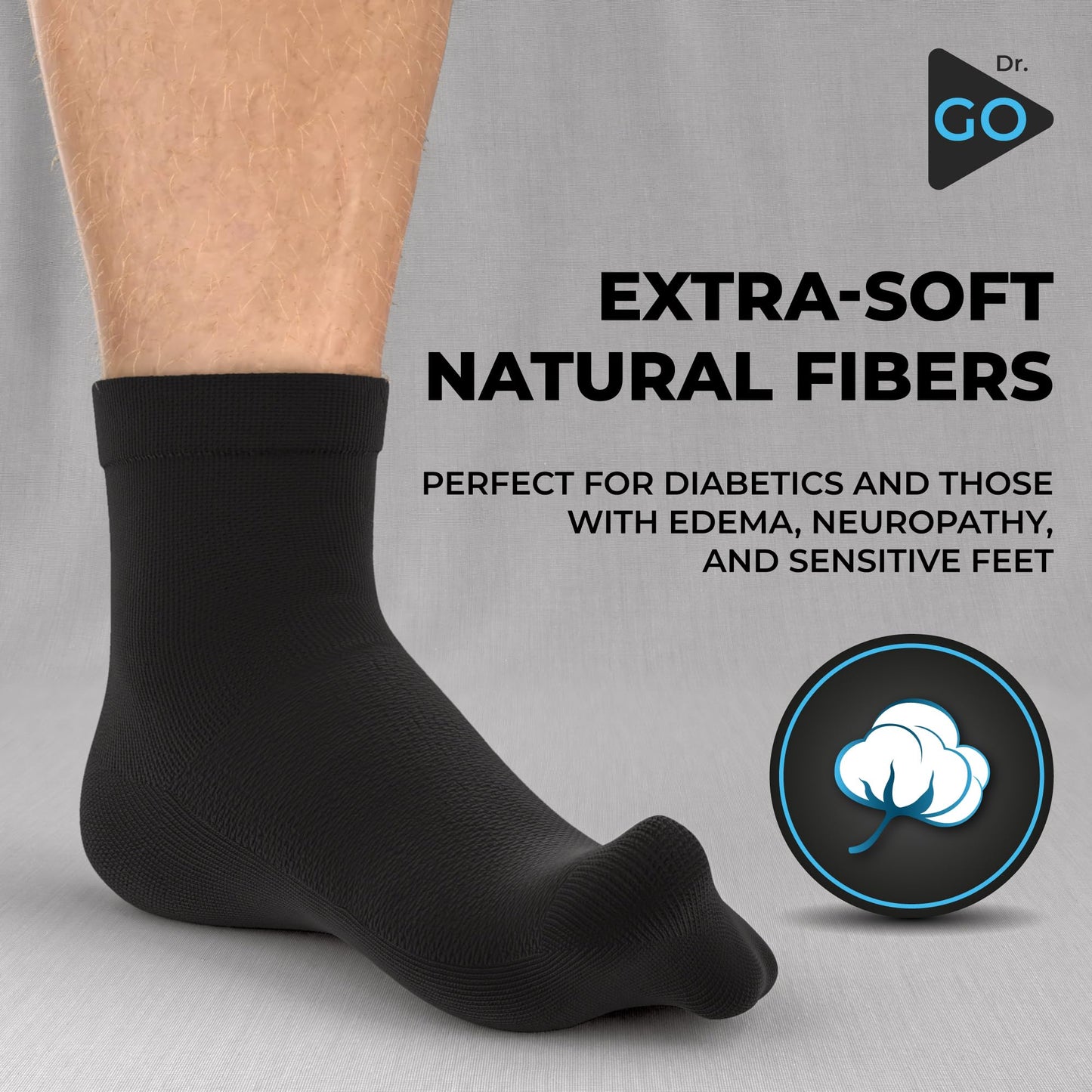 DR. GO Neuropathy Socks for Men [100% Seamless] Soft Diabetic Socks with Non-Binding Top, Enhance Blood Circulation, Protective Sole for Diabetic Foot, 4 Pairs in Black, Size 10-13