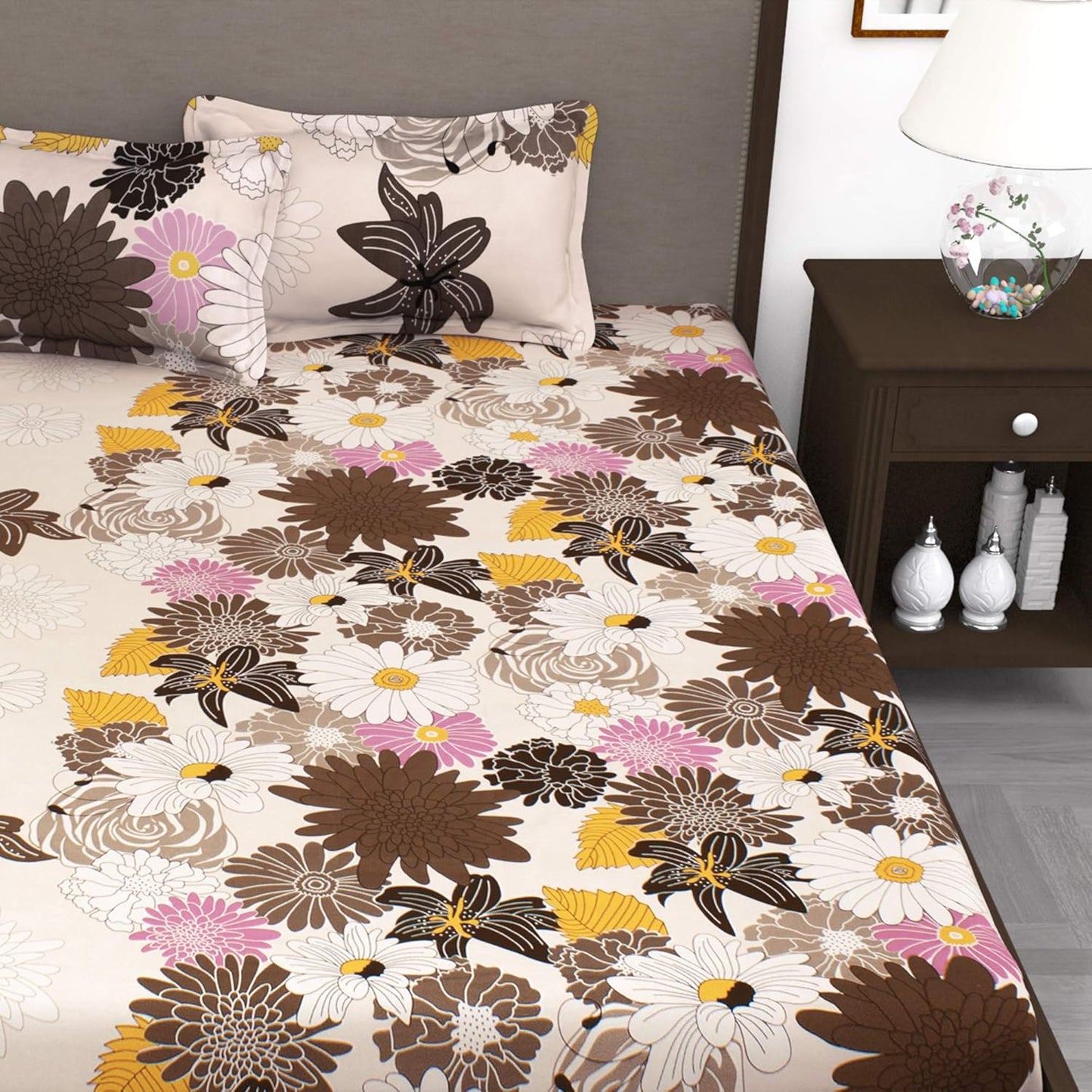 Story@Home Forever XL 300 TC 100% CottonSolid Pattern King size Bedsheet With 2 Pillow Cover, Sepia Beige