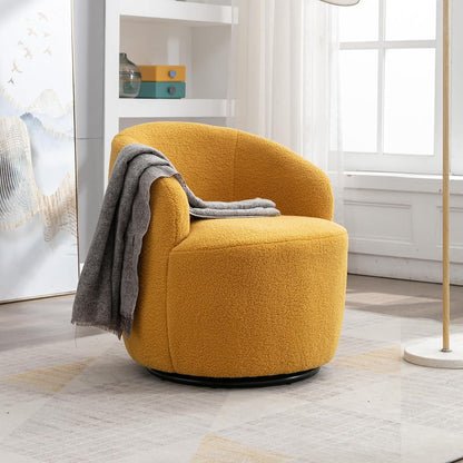 SPOFLYINN Teddy Fabric Accent Chair Armrest Accent Single Lazy Chair Comfy Leisure Chairs with Black Powder Coating Metal Ring Swivel Accent Armchair Barrel Chair for Living Room Yellow One Size