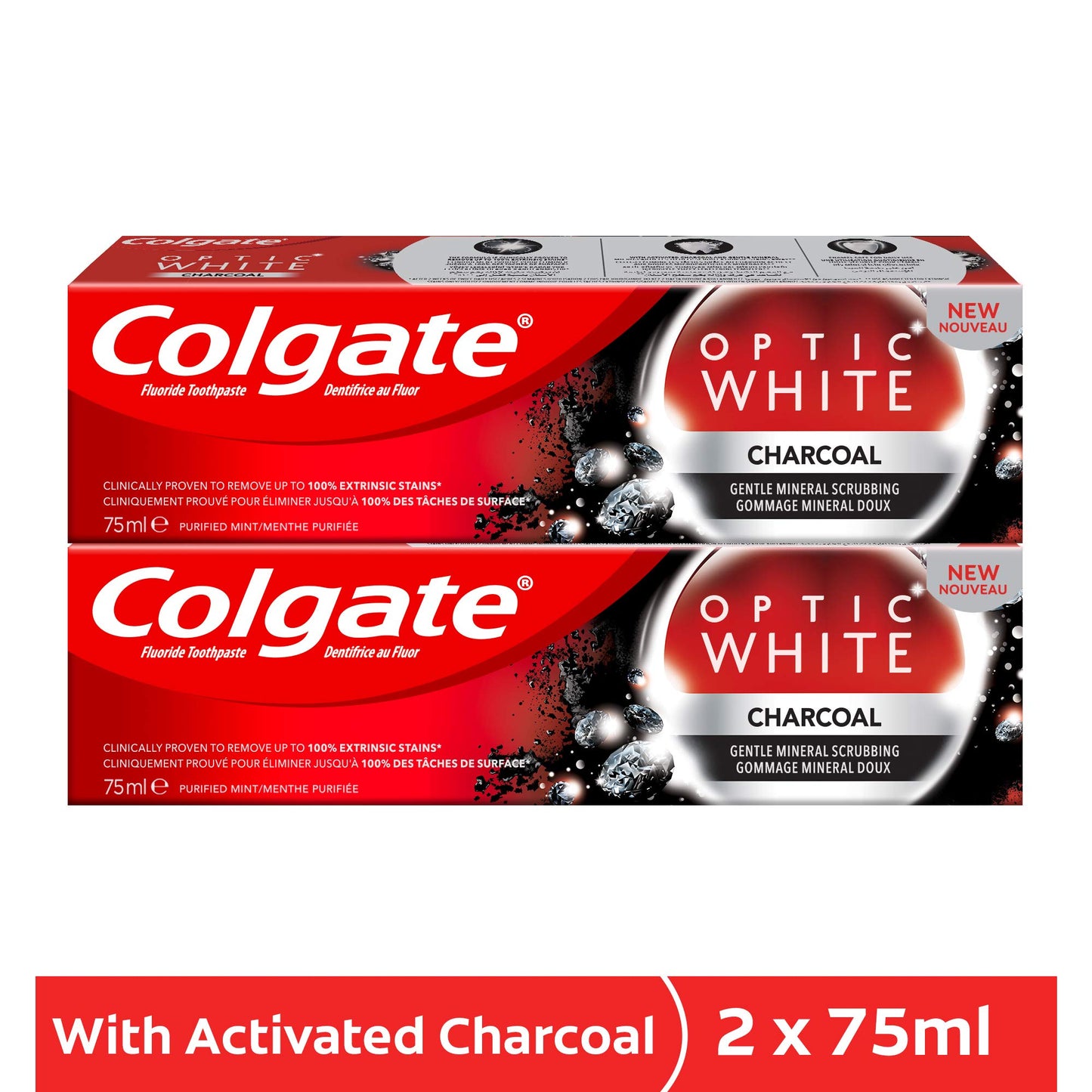 Colgate Optic White Charcoal Whitening Toothpaste 75ml Pack Of 2