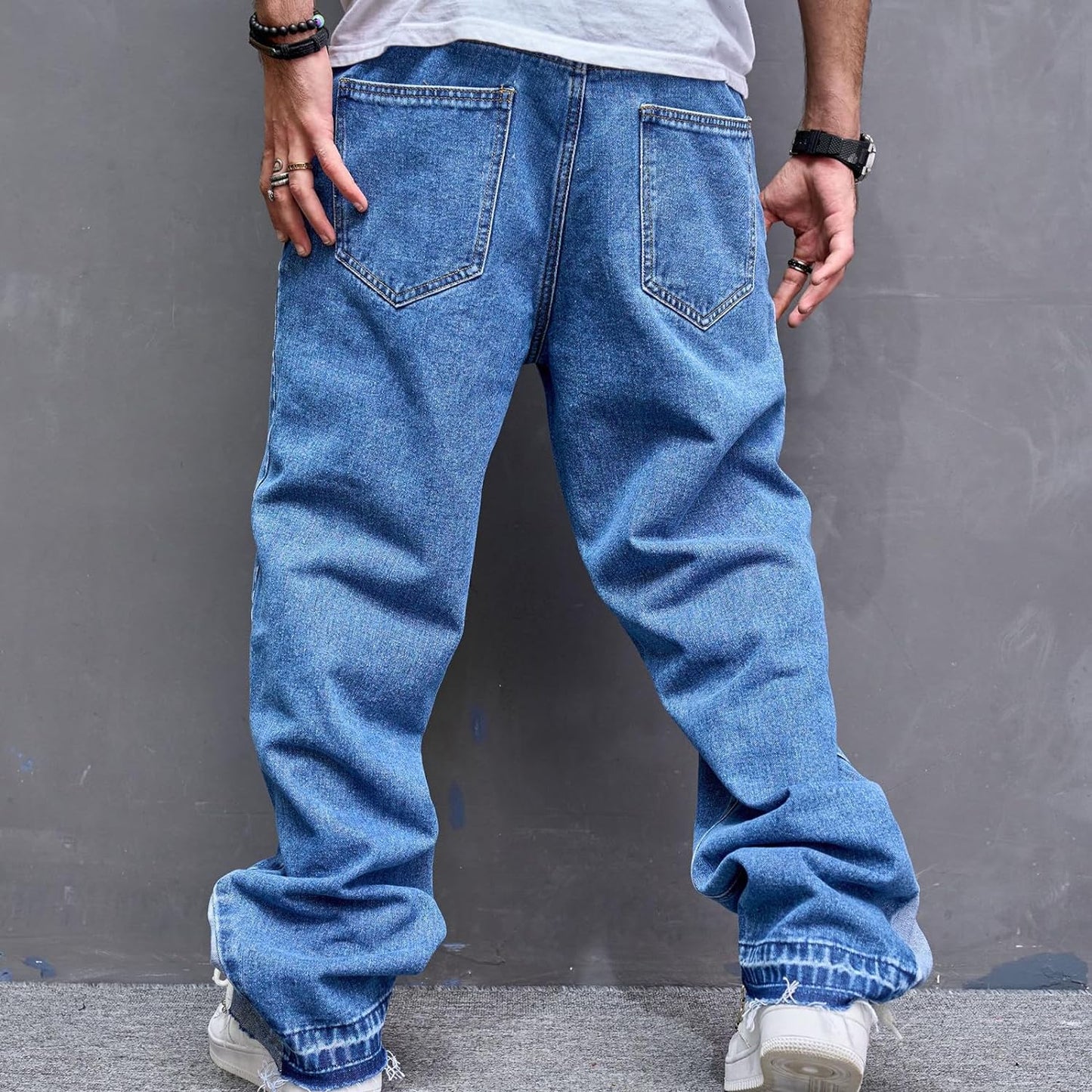 Mens Wide Leg Jeans Baggy Regular Relaxed Fit Straight Leg Jeans Raw Hem Vintage Y2k Loose Fit Denim Pants