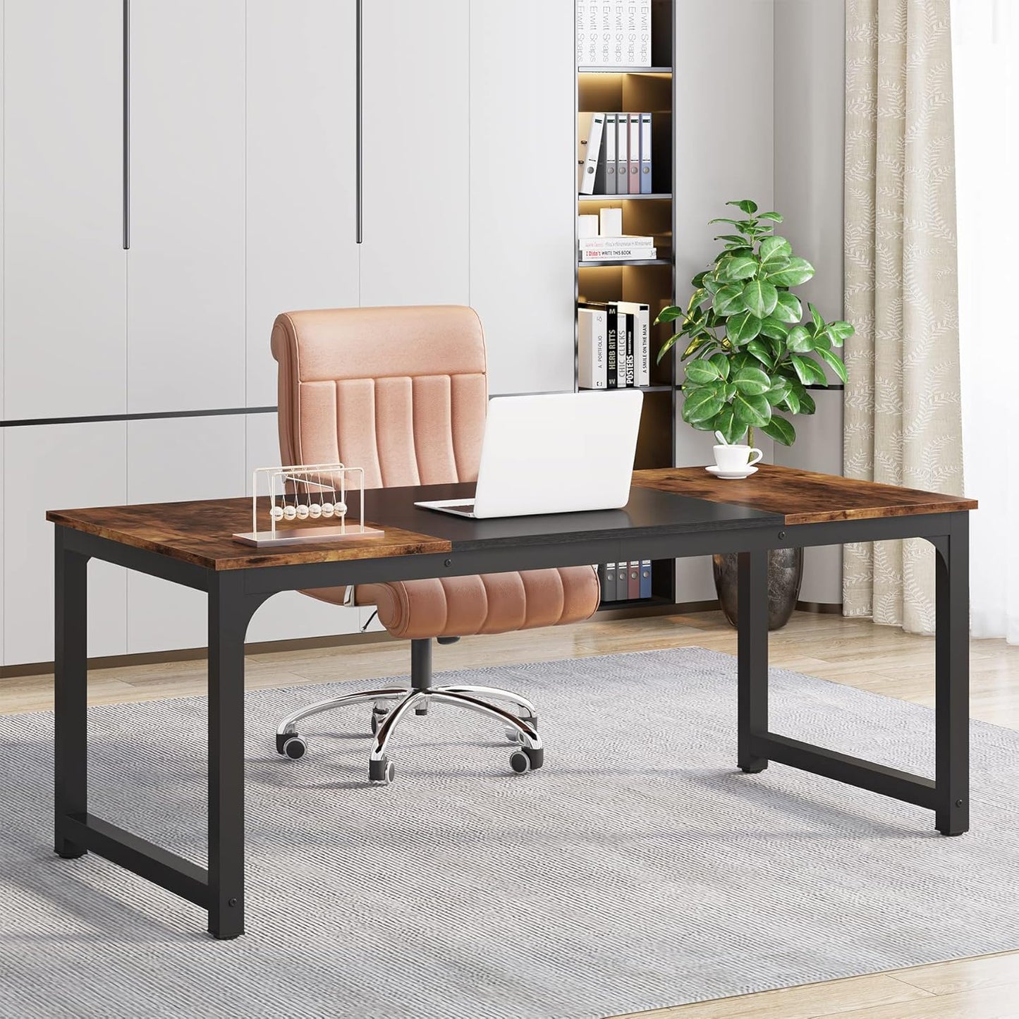 Tribesigns Computer Desk, Large Office Desk Computer Table Study Writing Desk for Home Office, Walnut + Black Leg, 63 X 23.6 inch