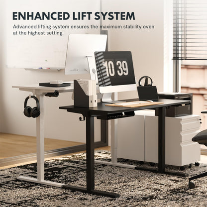 FLEXISPOT E150 Standing Desk Electric Sit Stand Desk with 48 x 24’’ Ergonomic Adjustable Height Desk Computer Desk with USB Charging Ports Black Table (Black Frame + 60 * 120cm Black Desktop)