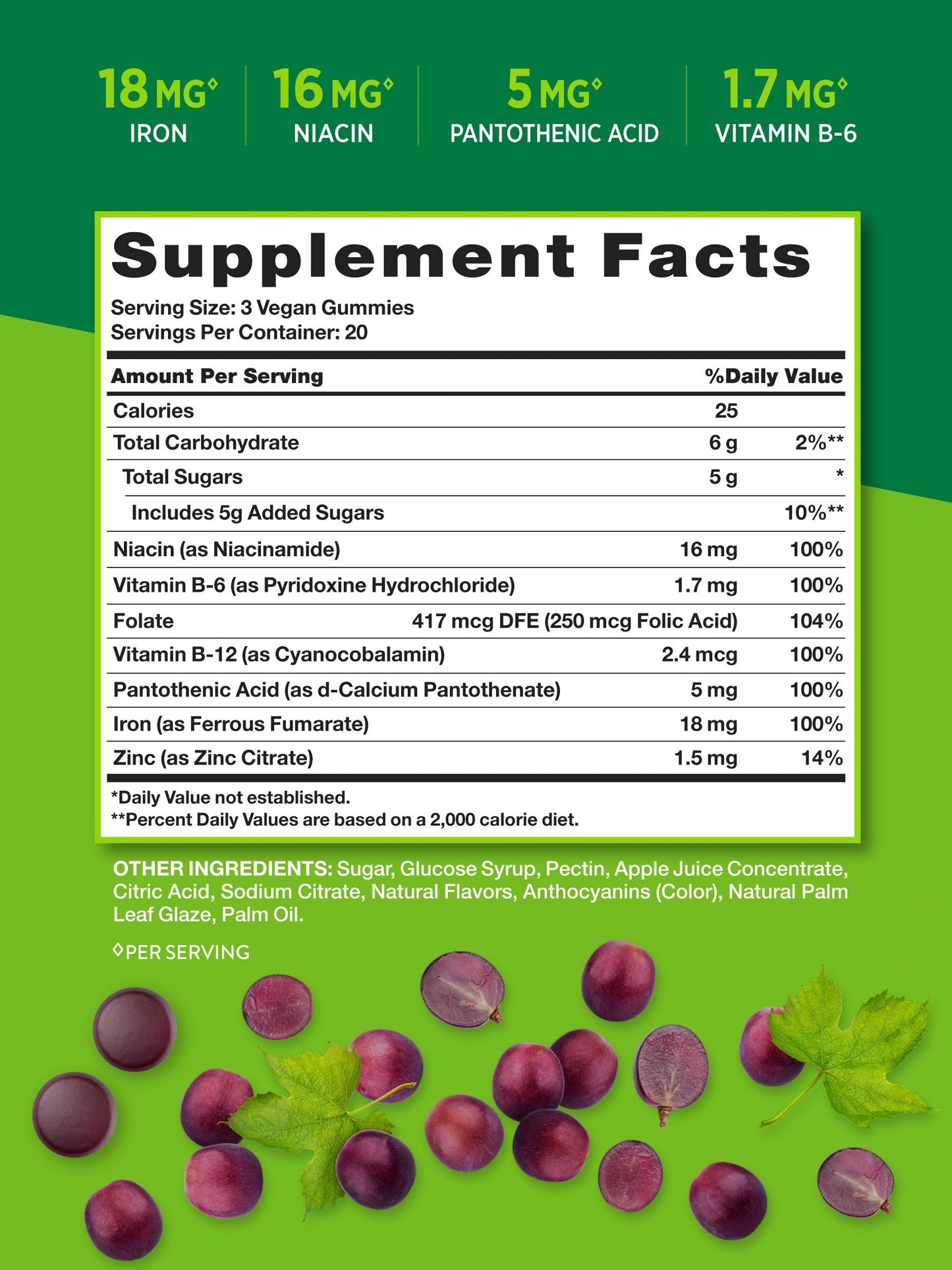 Iron Gummies | 60 Count | Vegan, Non-GMO & Gluten Free Supplement | with Zinc & B Vitamins | Grape Flavor | by Natures Truth