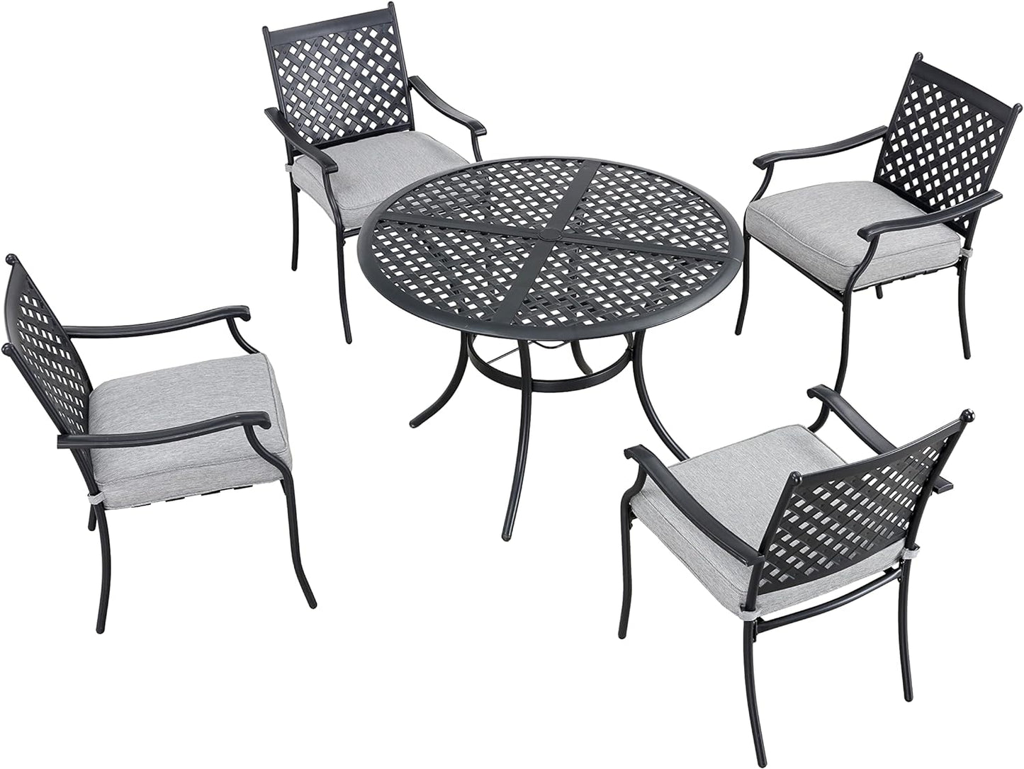 LOKATSE HOME 5 PCS Outdoor Patio Dining Set 4 Armchair with Cushions and 1 Round Table with 2.04" Umbrella Hole, Khaki