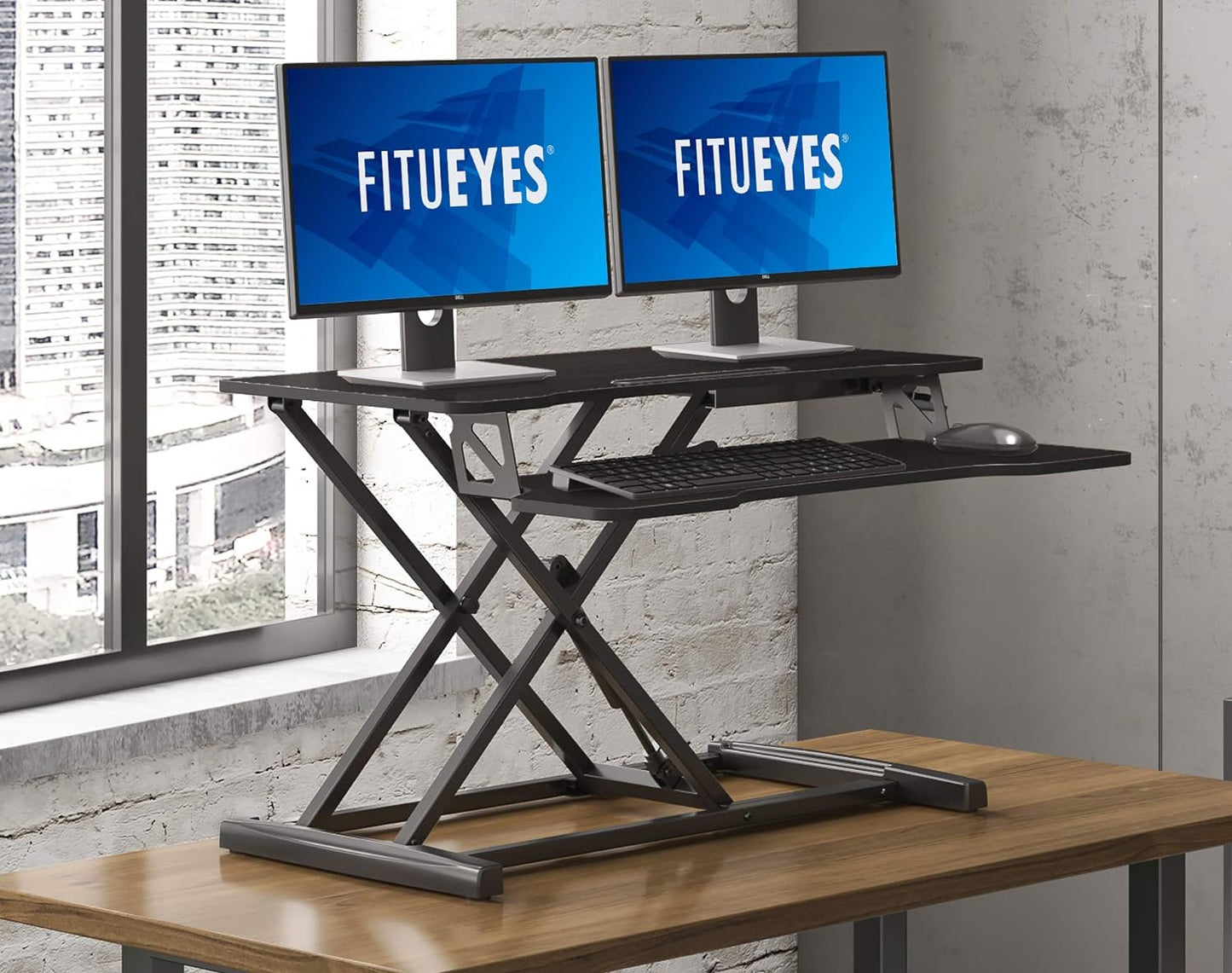 FITUEYES Standing Desk Converter, 32 Inch/80cm Height Adjustable Stand Up Desk with Deep Keyboard Tray, Ergonomic Home Office Sit Stand Desk, Black SD308001WB