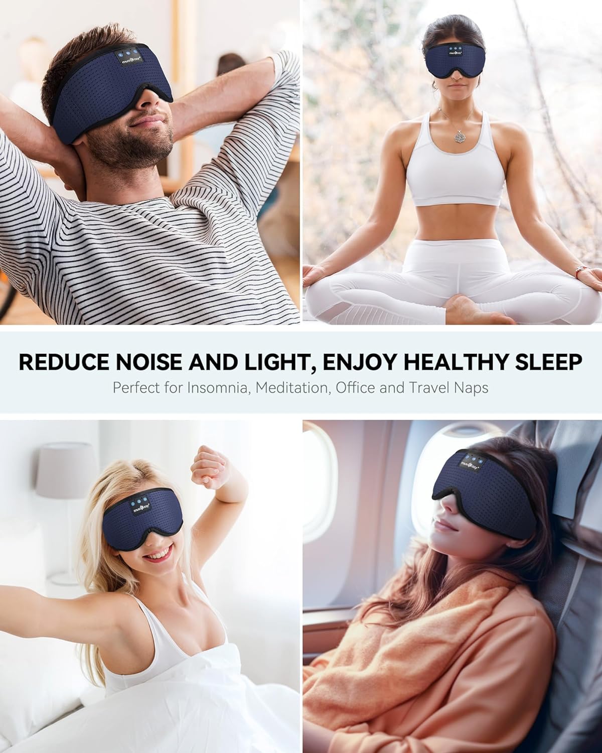 MUSICOZY Sleep Headphones Bluetooth 5.2 Headband Sleeping Eye Mask for Mom Women Men Wireless Music Earbuds Earphones for Side Sleepers Built-in HD Speakers Cool Gadgets Unique Gifts